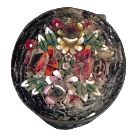Vintage Italian Micro Mosaic Floral Pill Box Floral Inlaid Silver Plated Trinket - Picture 5 of 9